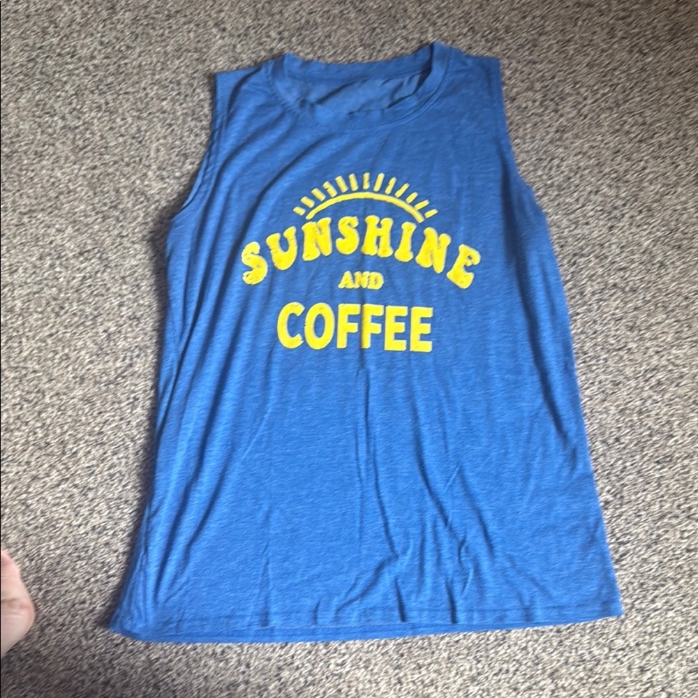 Blue Tank Top with Yellow Print